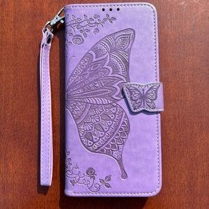 . Lavender phone wallet flip protective phone case cover with card slots